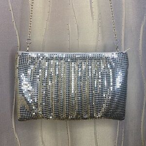 BCBGMAXAZRIA Gold Mesh Clutch with Removable Gold Chain